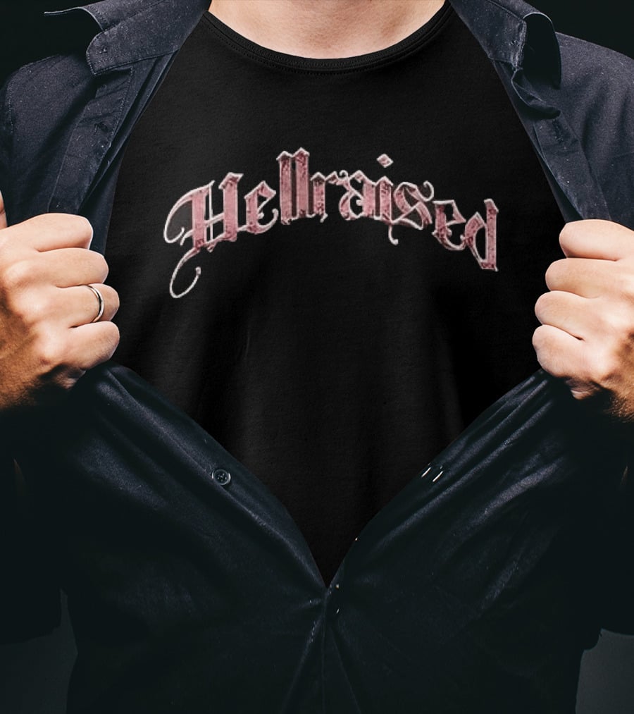 Hellraised Pink Rose Skull Yellow Flames Ornate Frame Distressed T-Shirt