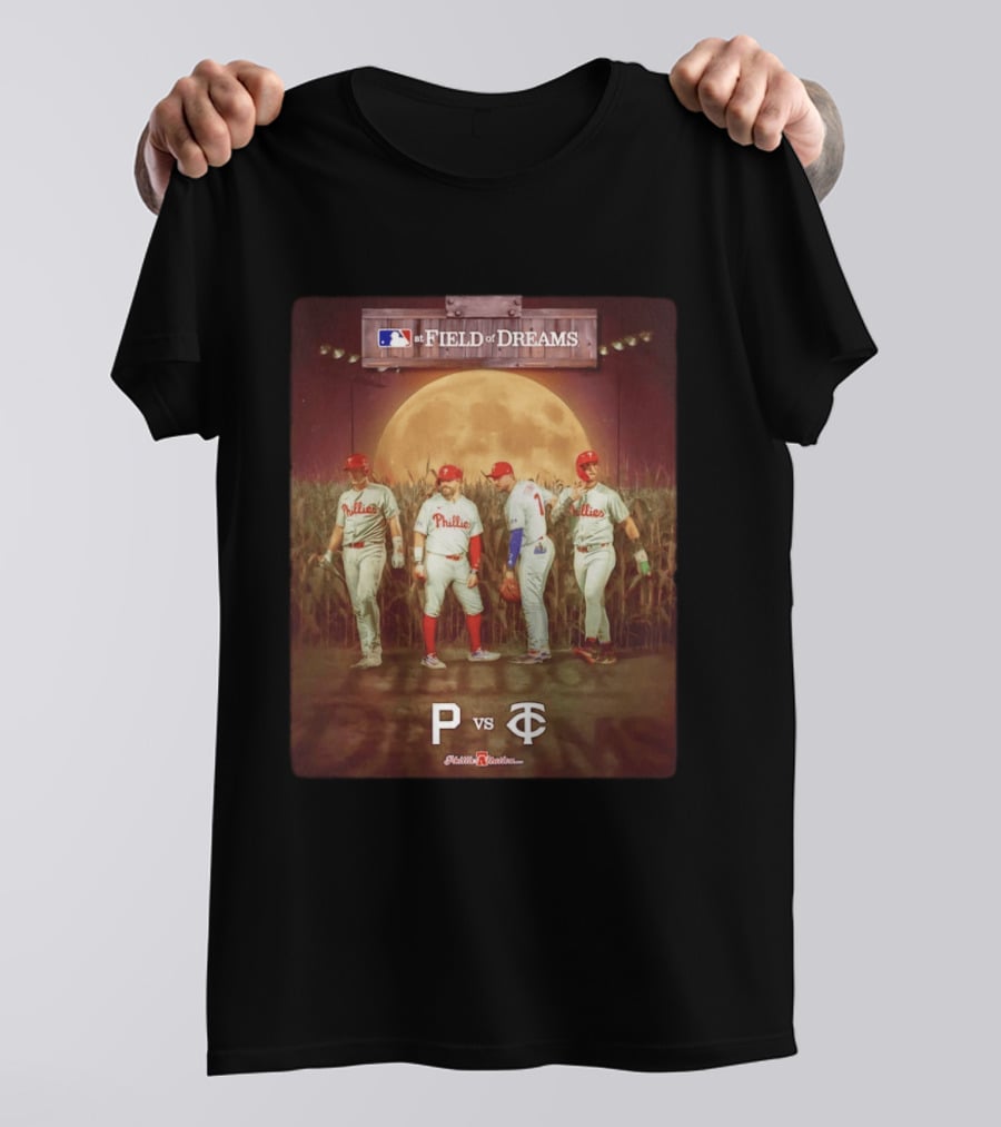 MLB At Field Of Dreams Philadelphia Phillies Vs Minnesota Twins 2026 Moonlit Cornfield Scene T-Shirt