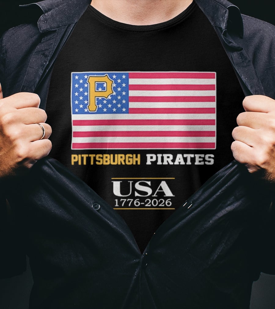 Pittsburgh Pirates American Flag USA 1776 2026 Yellow P T-Shirt