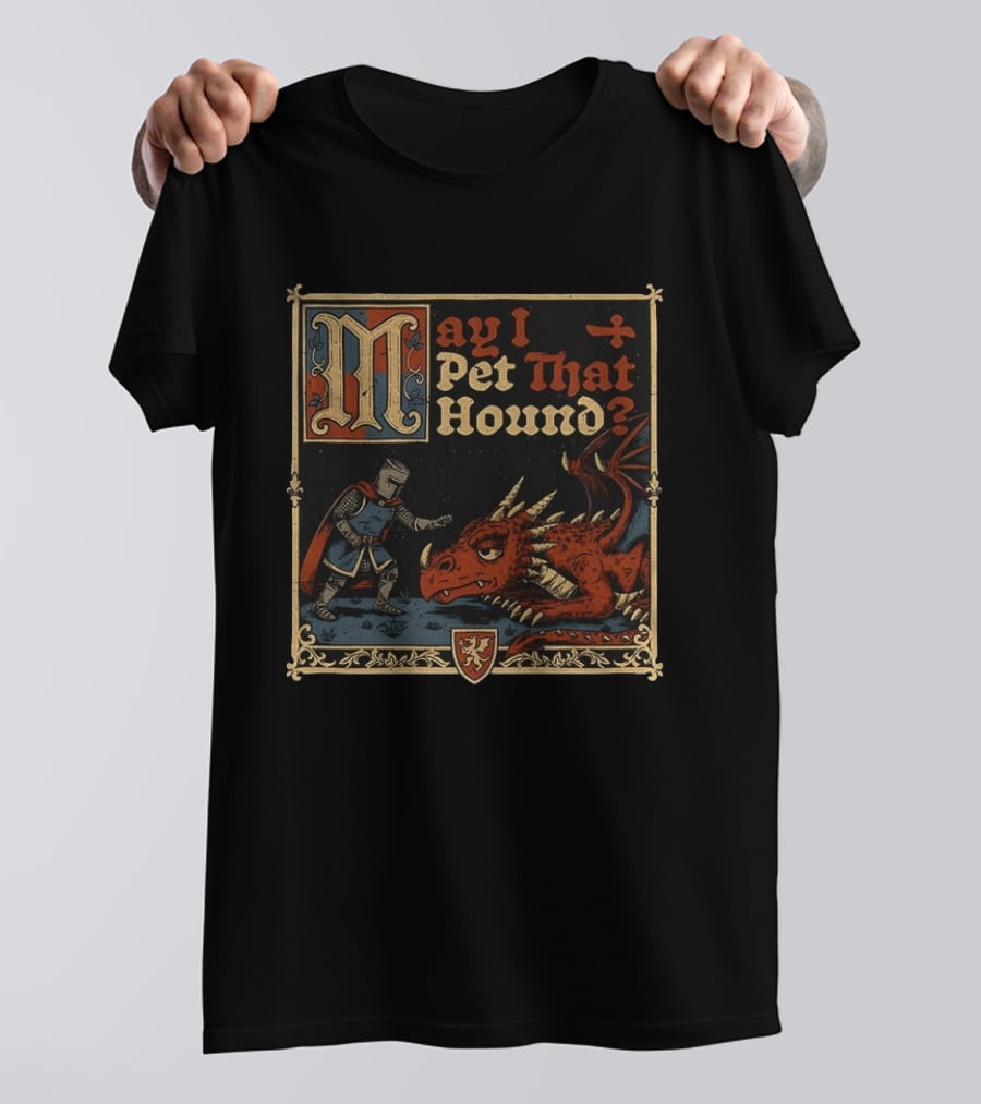May I Pet That Hound Medieval Knight And Dragon Meme T-Shirt