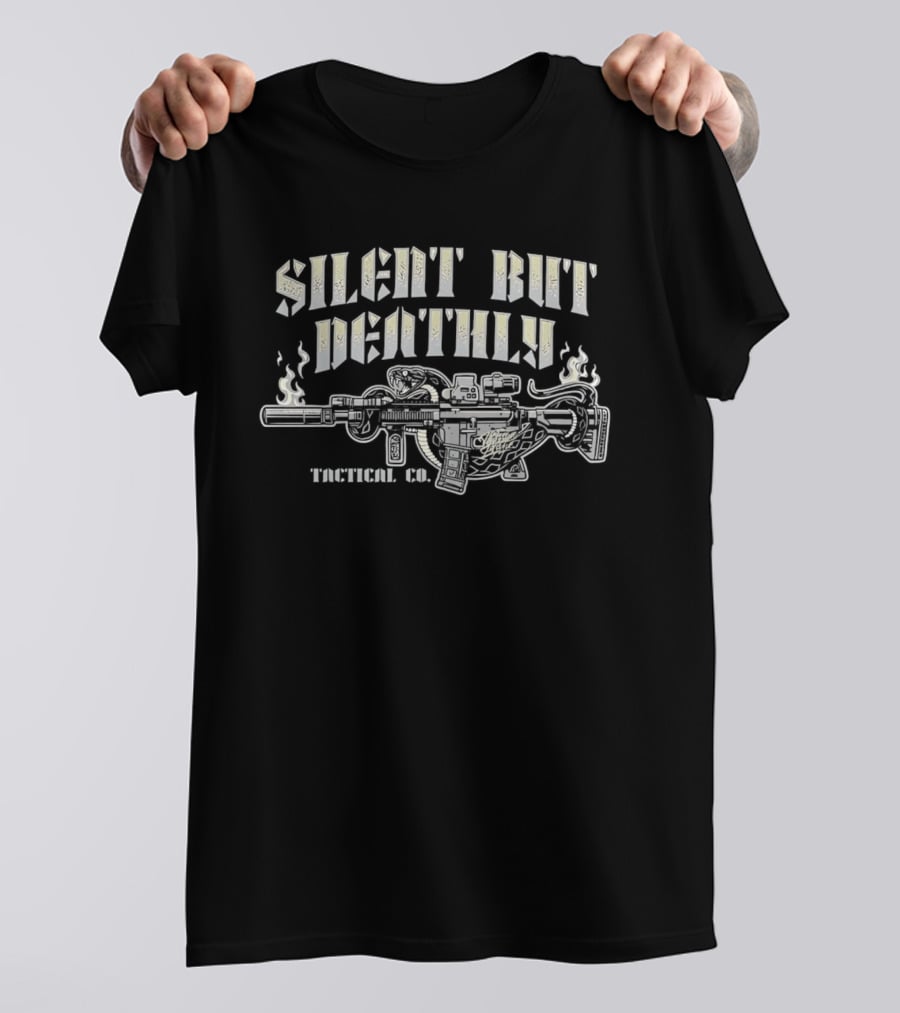 Silent But Deathly Venomous Snake Wrapped Suppressed Rifle Smoke Tactical UX T-Shirt
