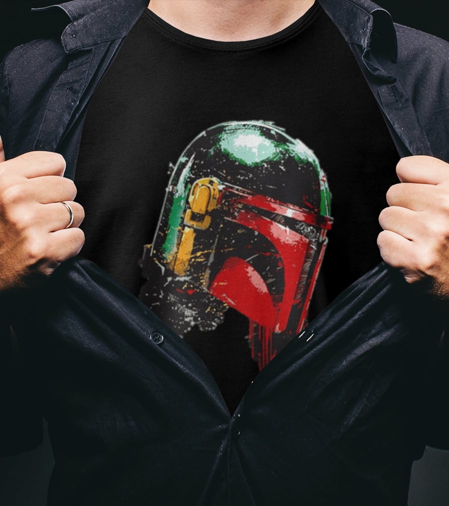 Star Wars Boba Fett Helmet Distressed Paint Splatter Drip T-Shirt