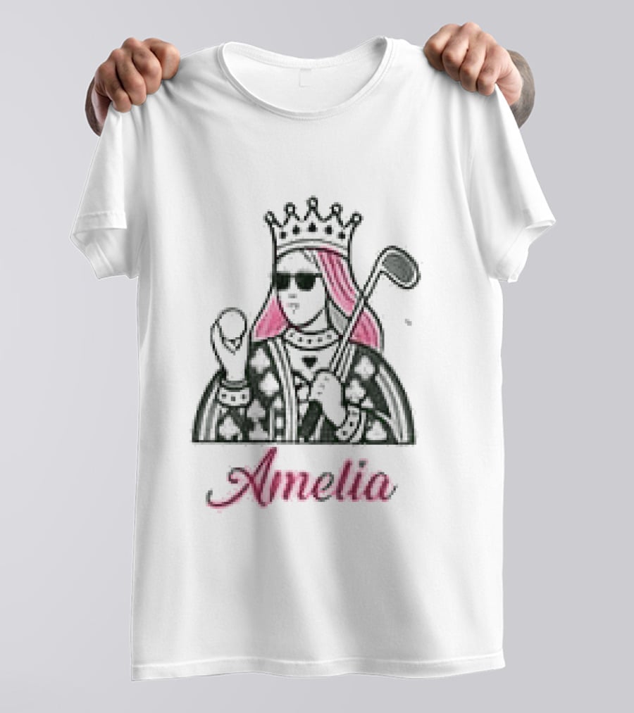 Amelia Queen Of Clubs Womens Golf With Pink Hair And Crown T-Shirt