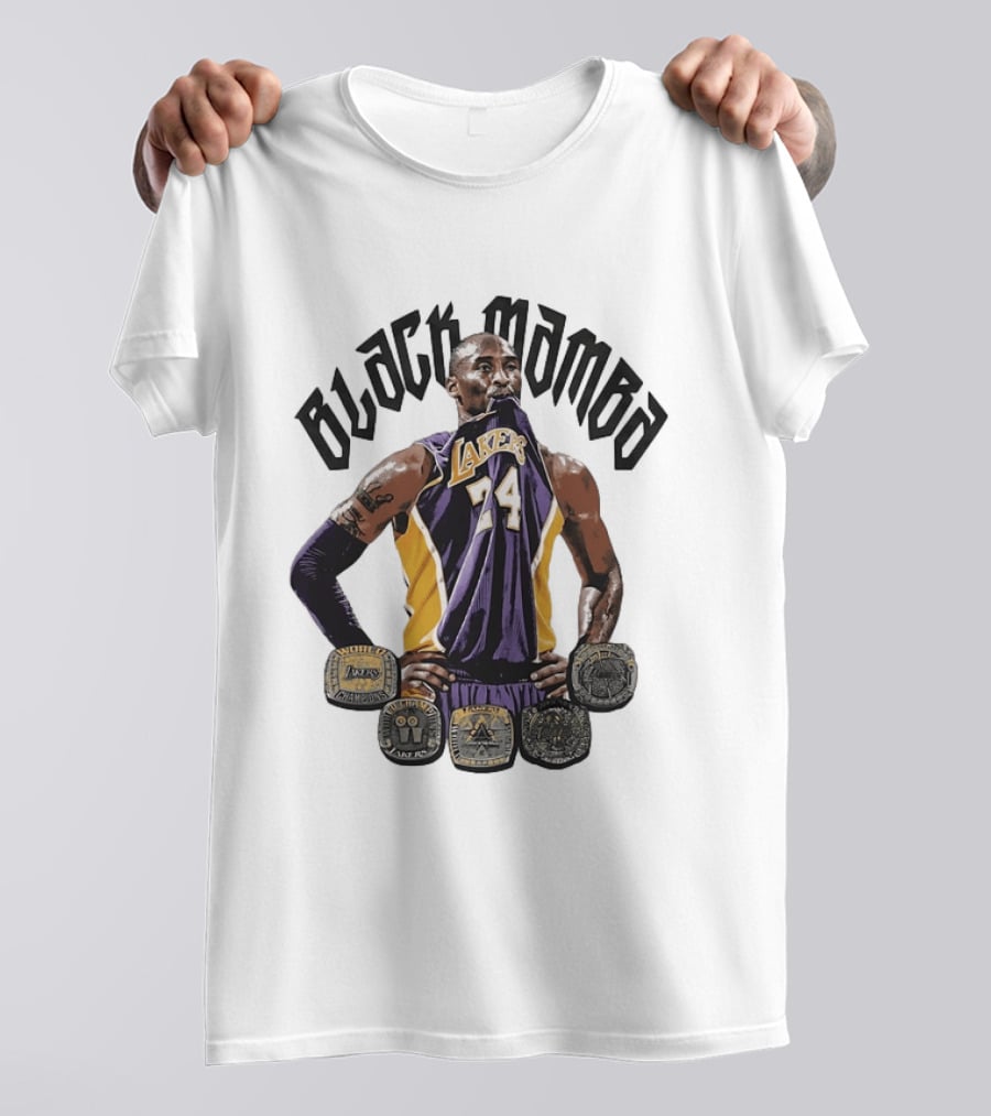 Black Mamba Kobe Bryant 24 Los Angeles Lakers NBA 5 Championship Rings T-Shirt