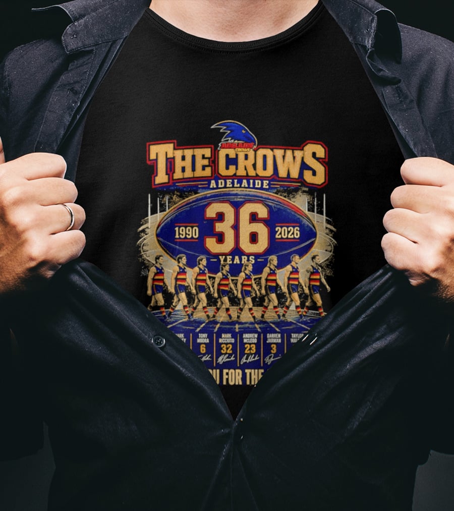 The Crows Adelaide 36 Years 1990 2026 Thank You For The Memories Players Signatures T-Shirt