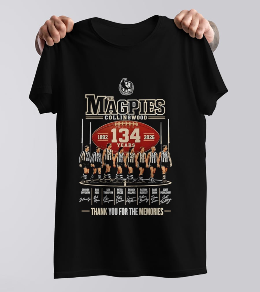 The Magpies Collingwood 1892 2026 134 Years Thank You For The Memories T-Shirt