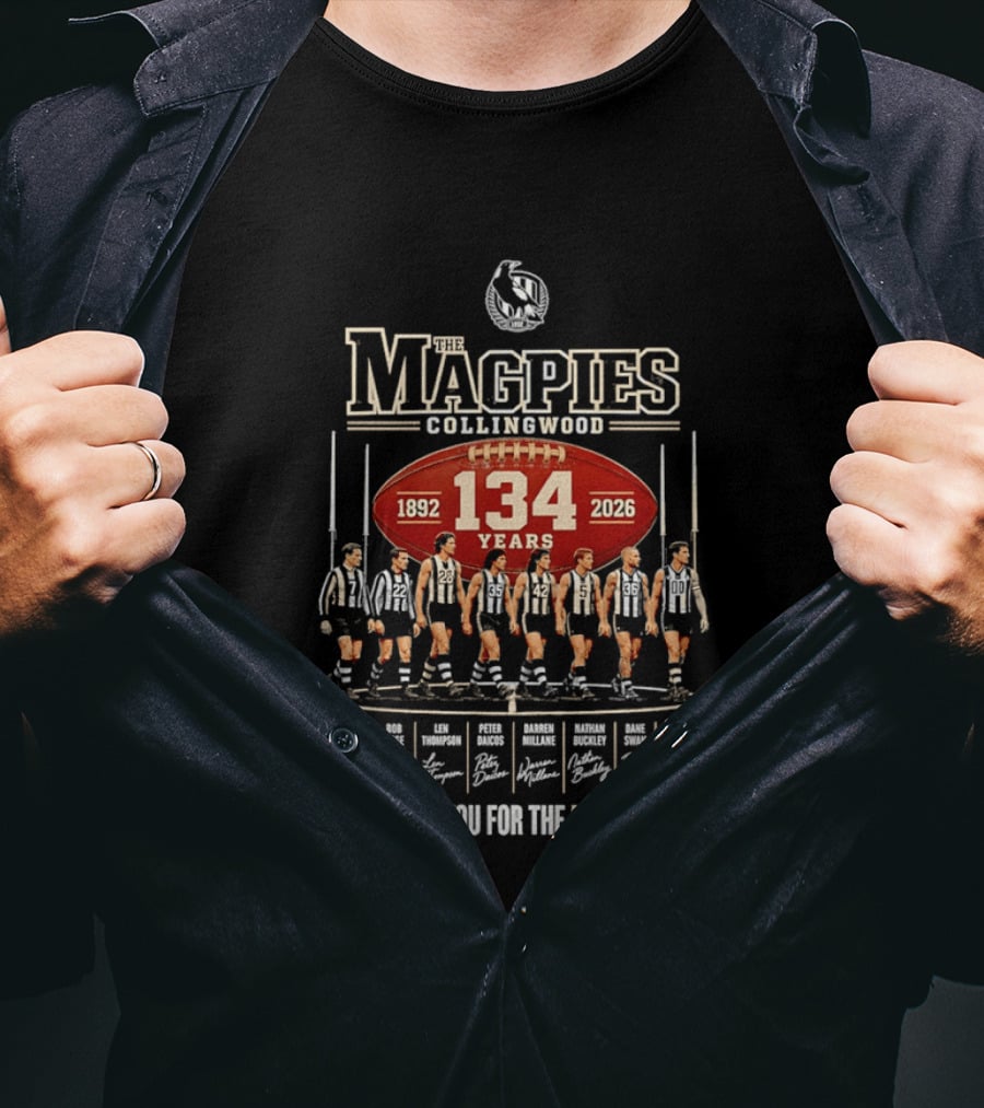 The Magpies Collingwood 1892 2026 134 Years Thank You For The Memories T-Shirt