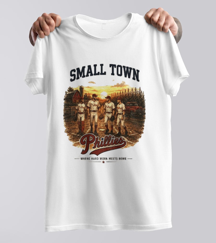 Phillies Small Town Baseball Where Hard Work Meets Home T-Shirt