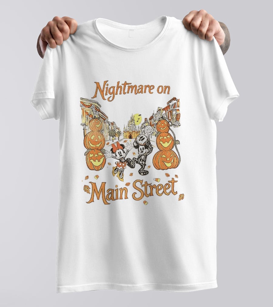 Disney Mickey And Minnie Mouse Halloween Nightmare On Main Street Pumpkins Autumn Fall T-Shirt