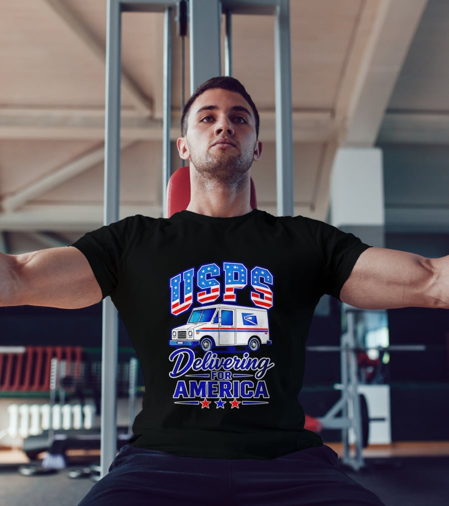USPS Delivering For America Mail Truck Patriotic Stars And Stripes T-Shirt