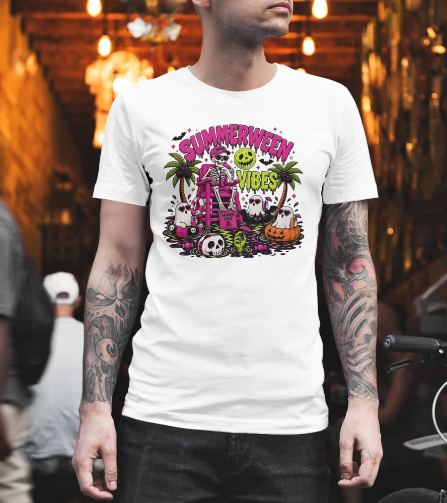 Summerween Vibes Halloween Skeleton Beach Party 2026 T-Shirt