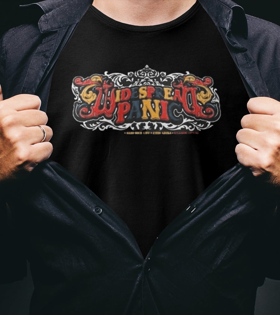 Widespread Panic Aug 14 16 2026 Atlantic City NJ Tour Dates Black And Red Ornate T-Shirt