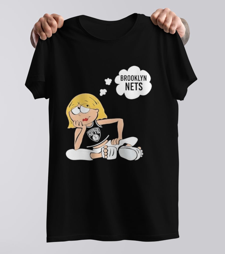 Brooklyn Nets Cartoon Girl With Glasses Thought Bubble NBA T-Shirt