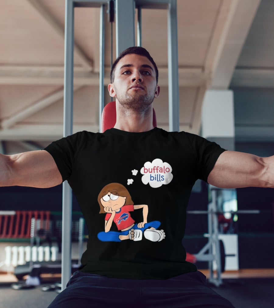 Buffalo Bills Cartoon Thoughtful Girl In Red And Blue Outfit T-Shirt