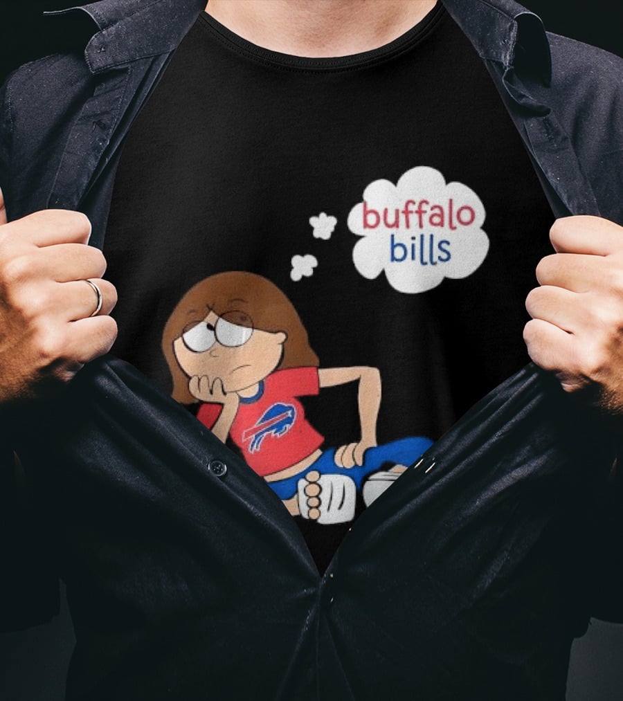 Buffalo Bills Cartoon Thoughtful Girl In Red And Blue Outfit T-Shirt