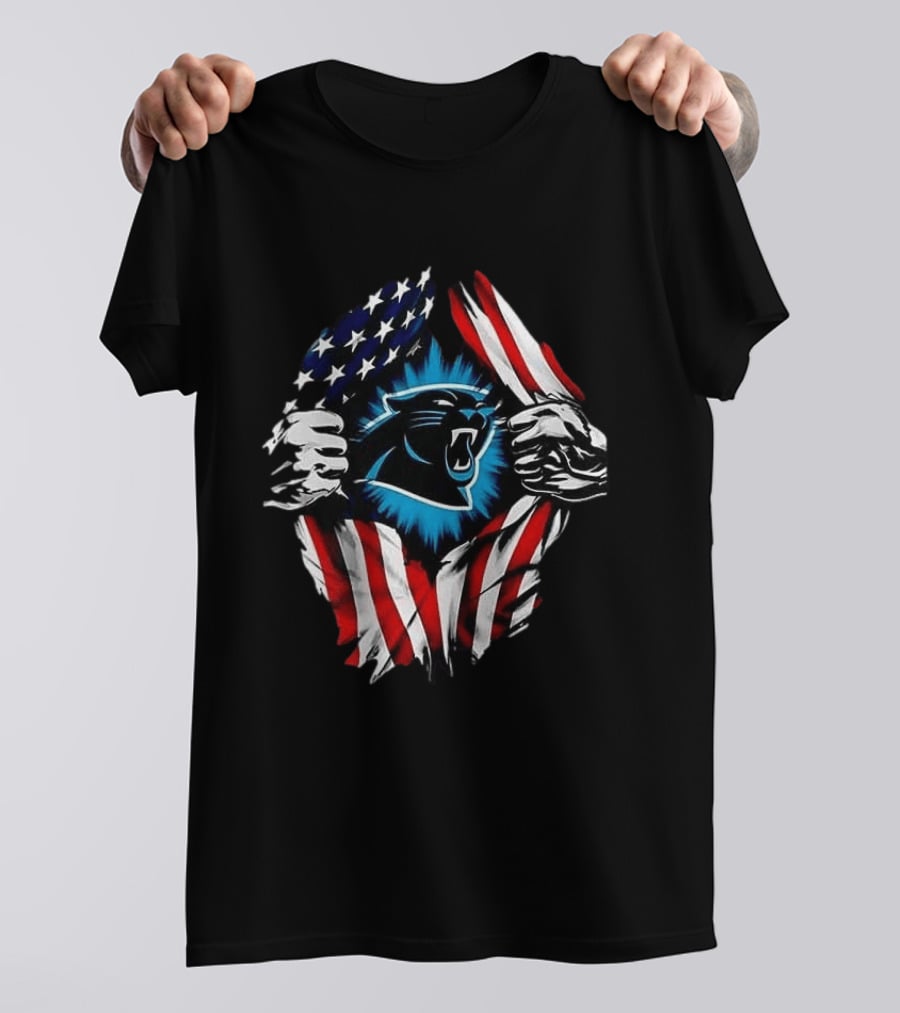 Carolina Panthers Super Man Skull Cap Backwards American Flag Panthers T-Shirt