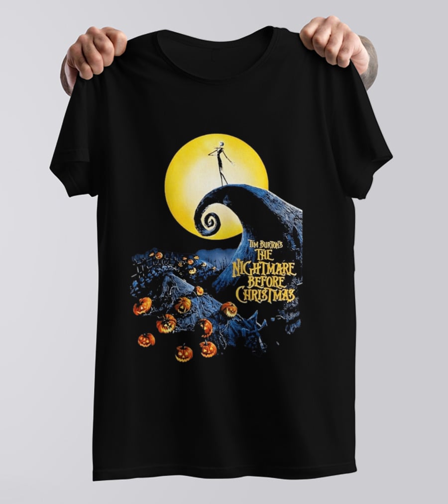 Tim Burton's The Nightmare Before Christmas Jack Skellington Moon Scene With Pumpkins T-Shirt