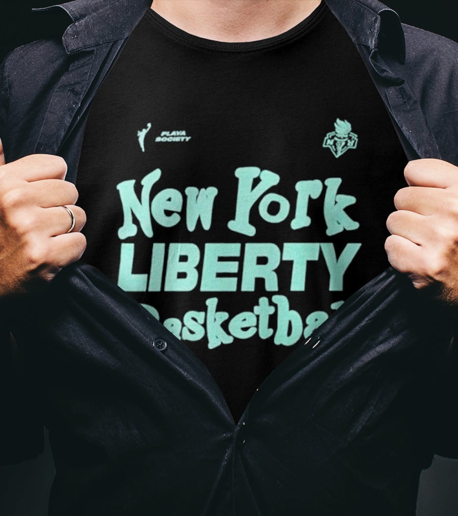 Jason Sudeikis Playa Society New York Liberty Basketball Wordmark T-Shirt