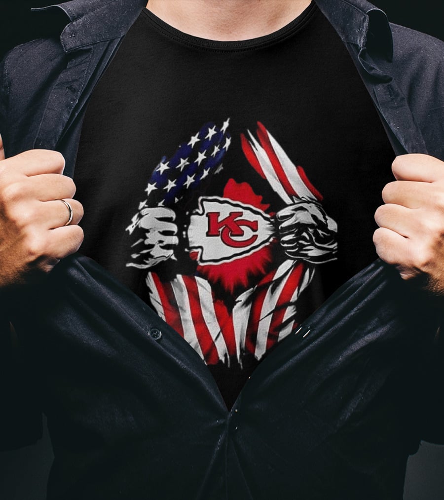 Kansas City Chiefs Superman American Flag Ripped T-Shirt