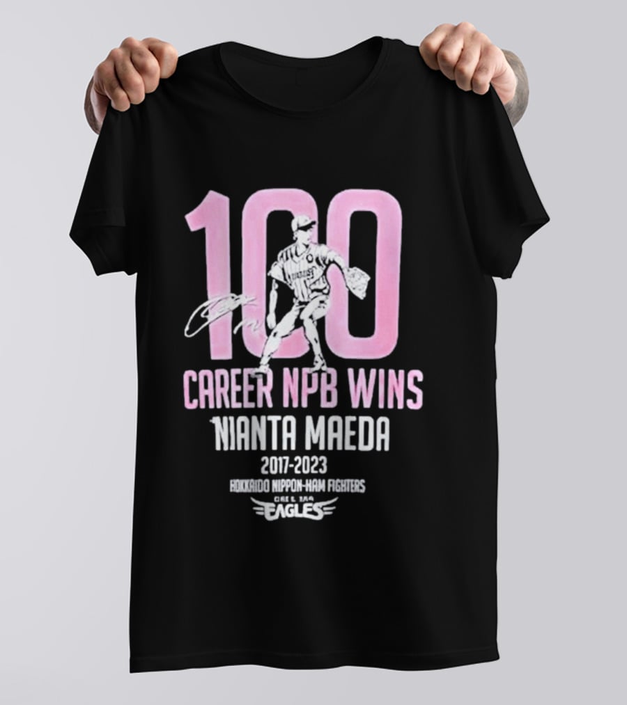 100 Career NPB Wins Kenta Maeda 2007 2023 Hokkaido Nippon Ham Fighters Eagles T-Shirt