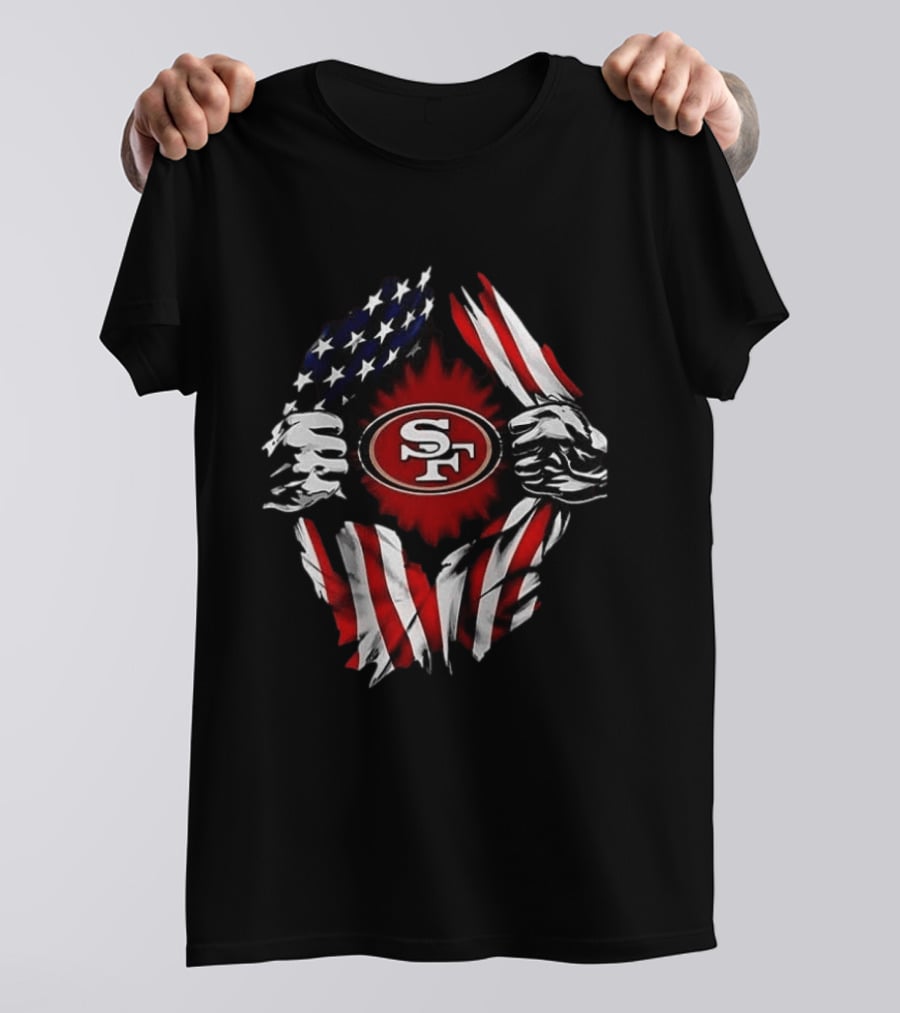 San Francisco 49ers Logo With American Flag And Superman Twist T-Shirt