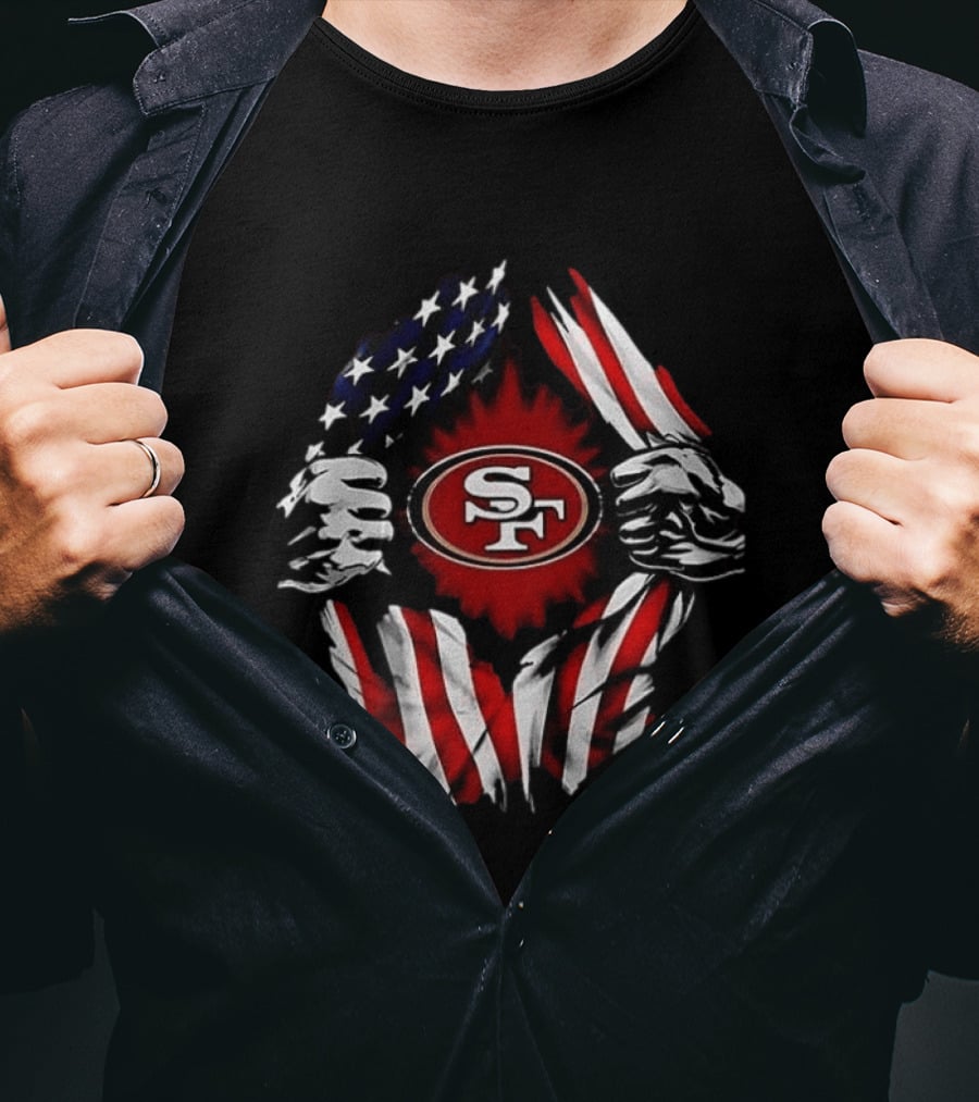 San Francisco 49ers Logo With American Flag And Superman Twist T-Shirt