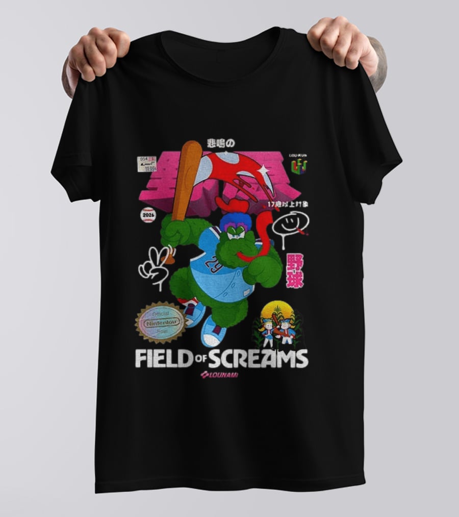 MLB 2026 Phillies Vs Twins Field Of Screams Featuring Konami Nintendo Baseball T-Shirt