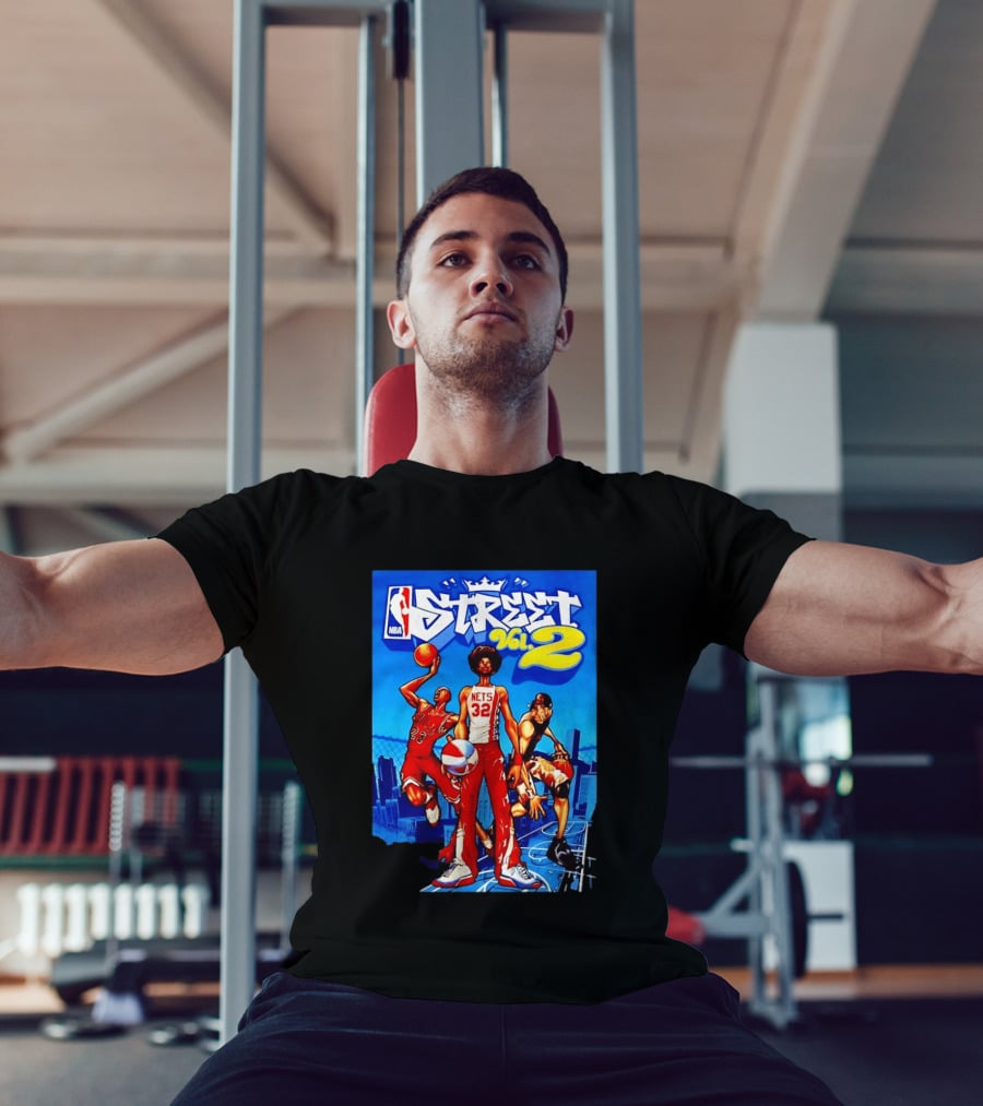 NBA Street Vol 2 Nets 32 Cartoon Players Basketball Game T-Shirt