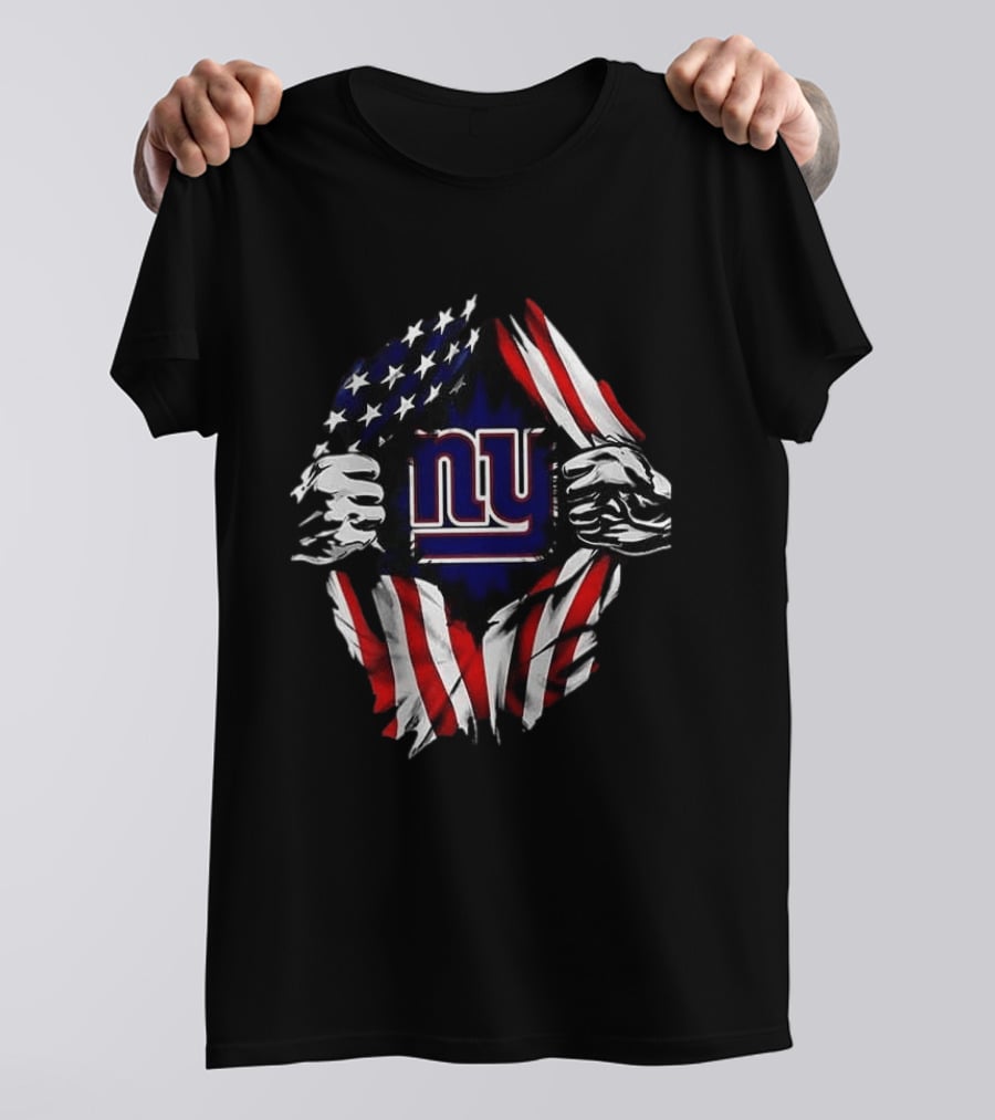 New York Giants American Flag Rip Super Man X Skull Cap Backwards T-Shirt