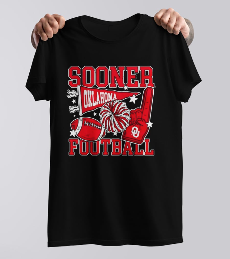 Oklahoma Sooners Football Sooner OU Pom Pom Foam Finger Pennant T-Shirt