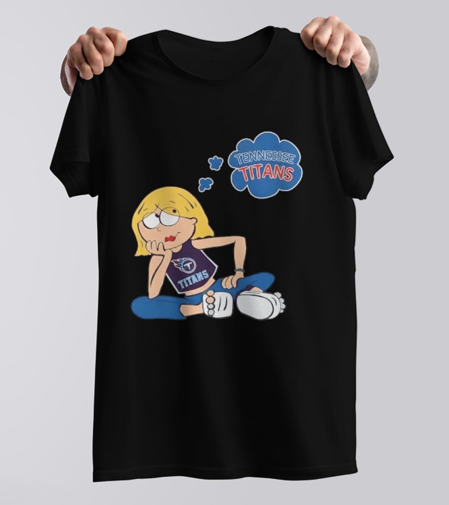Tennessee Titans Blonde Cartoon Girl Sitting Thinking Thought Bubble Titans T-Shirt