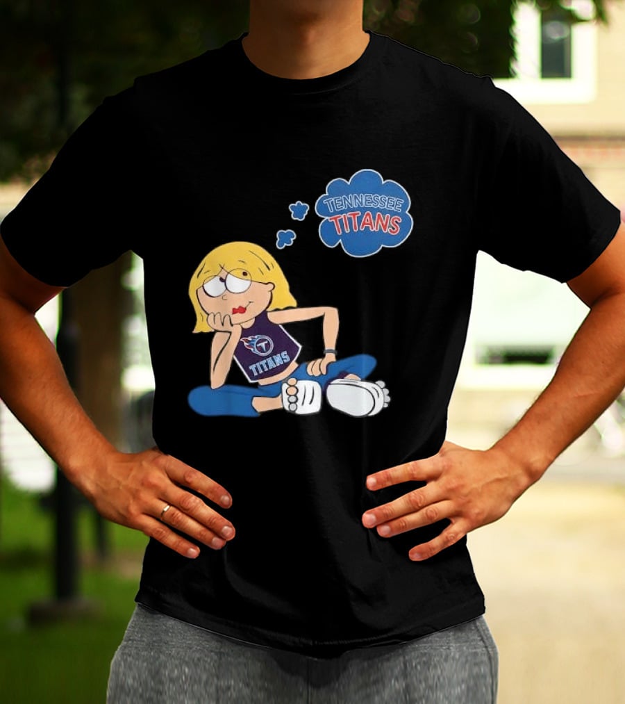 Tennessee Titans Blonde Cartoon Girl Sitting Thinking Thought Bubble Titans T-Shirt