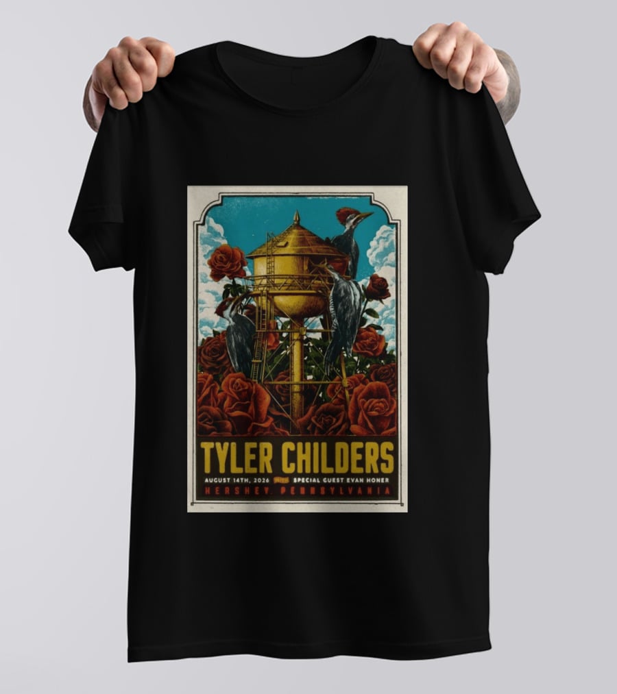 Tyler Childers August 14 2026 Hershey PA Water Tower Woodpeckers Roses T-Shirt