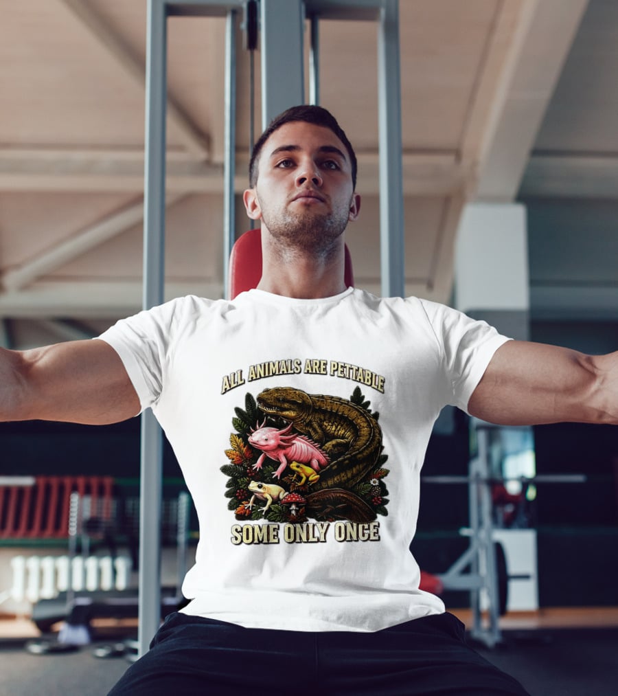 All Animals Are Pettable Some Only Once Frogs Axolotl Salamanders Mushroom Leaves T-Shirt