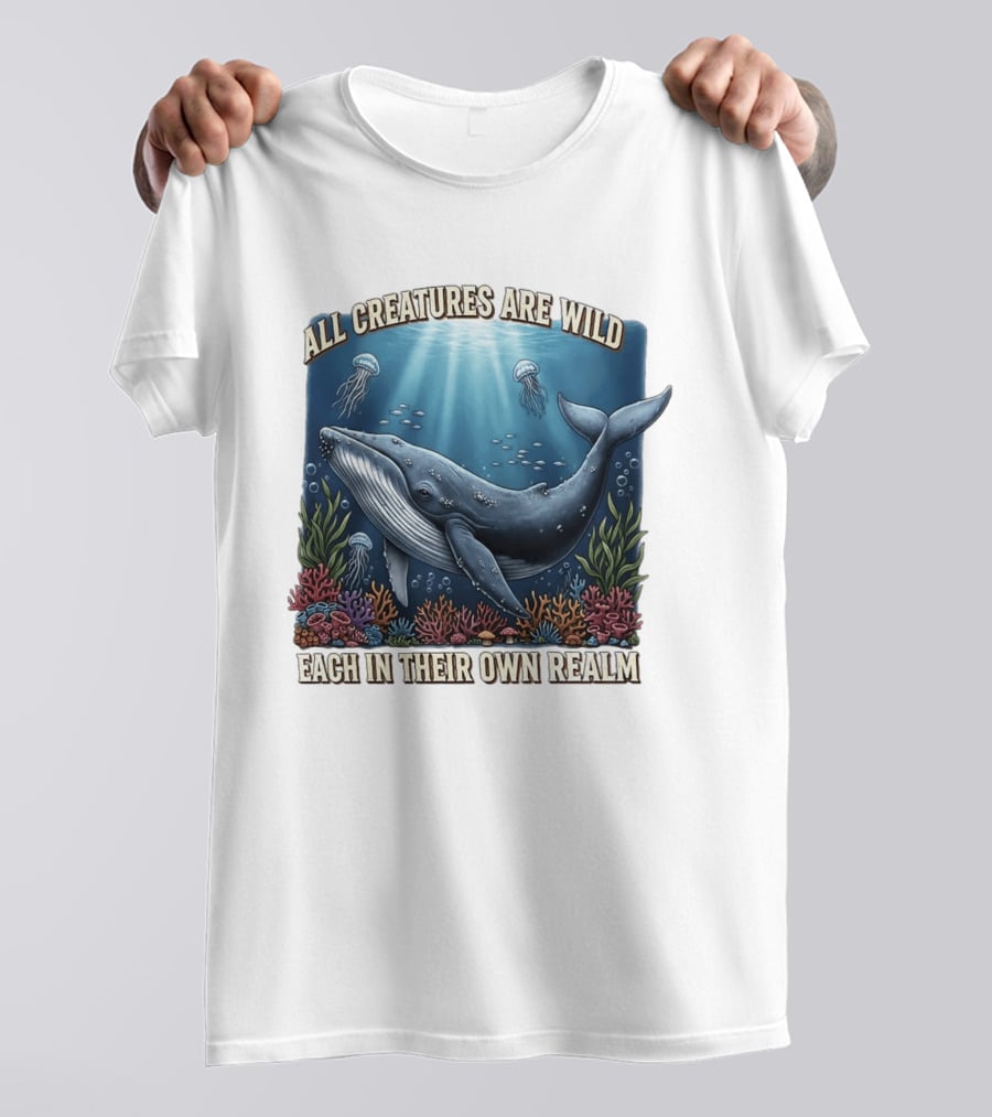 All Creatures Are Wild Humpback Whale Ocean Coral Reef Jellyfish Realm T-Shirt
