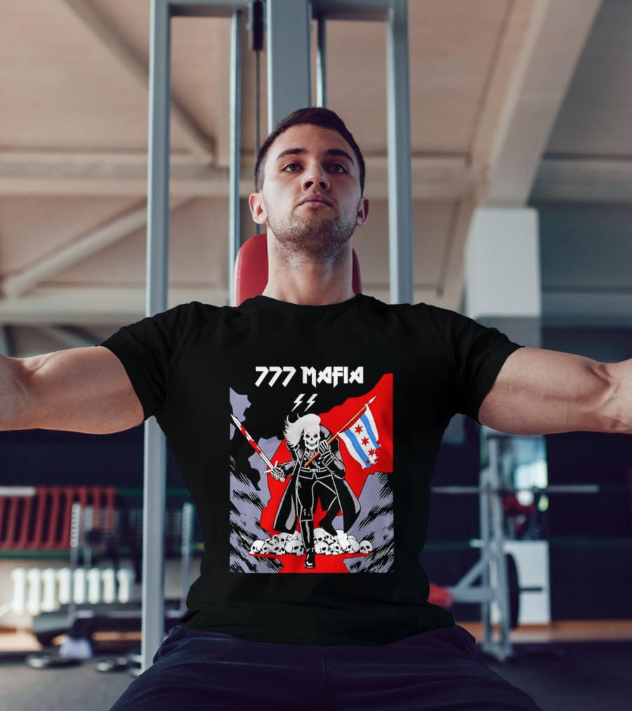 777 Mafia Chicago Flag Skeleton Skull T-Shirt