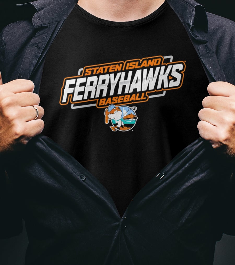 Staten Island Ferryhawks Baseball Cartoon Bird Player T-Shirt