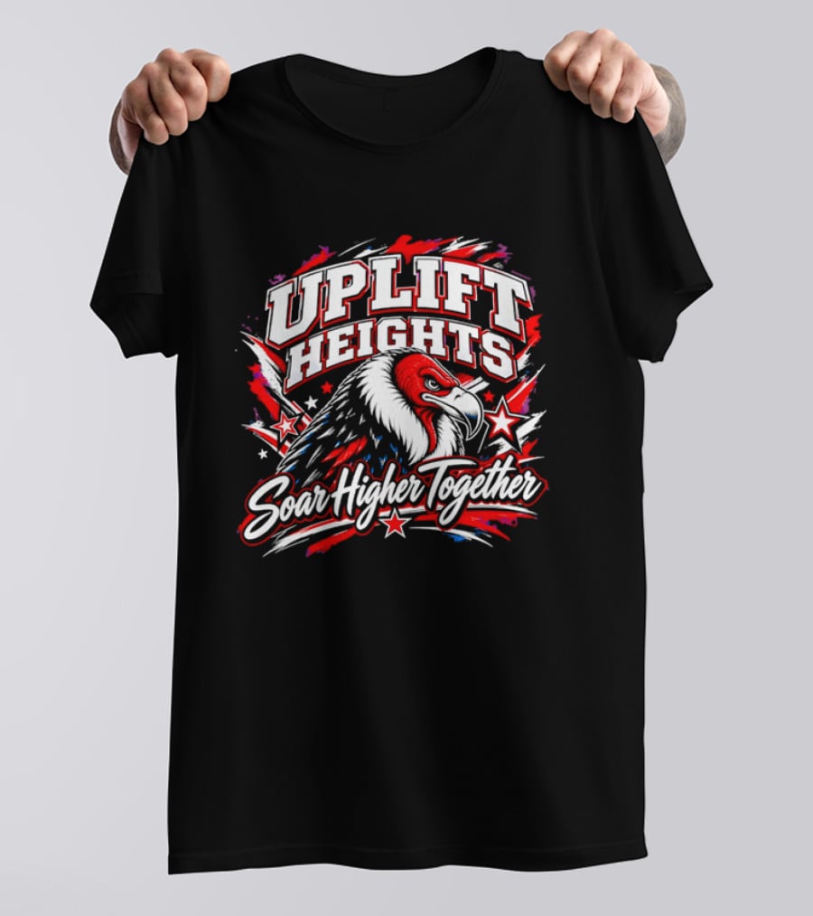 Uplift Heights Soar Higher Together Vulture Head Red Face Stars T-Shirt