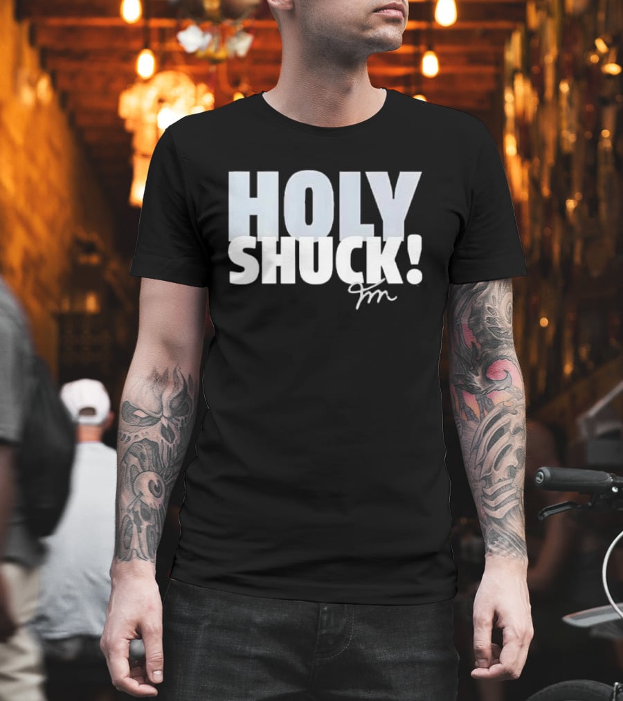 Holy Shuck Overlapping Stacked Cursive Script Signature T-Shirt