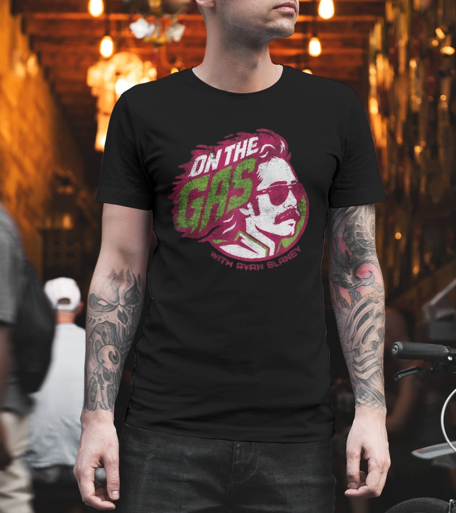 On The Gas With Ryan Blaney Racing Style Retro Hair Sunglasses T-Shirt