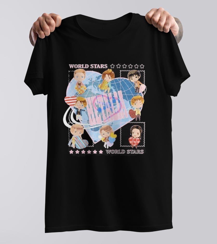 Hot Topic Hetalia Chibi World Stars Characters With Hearts T-Shirt