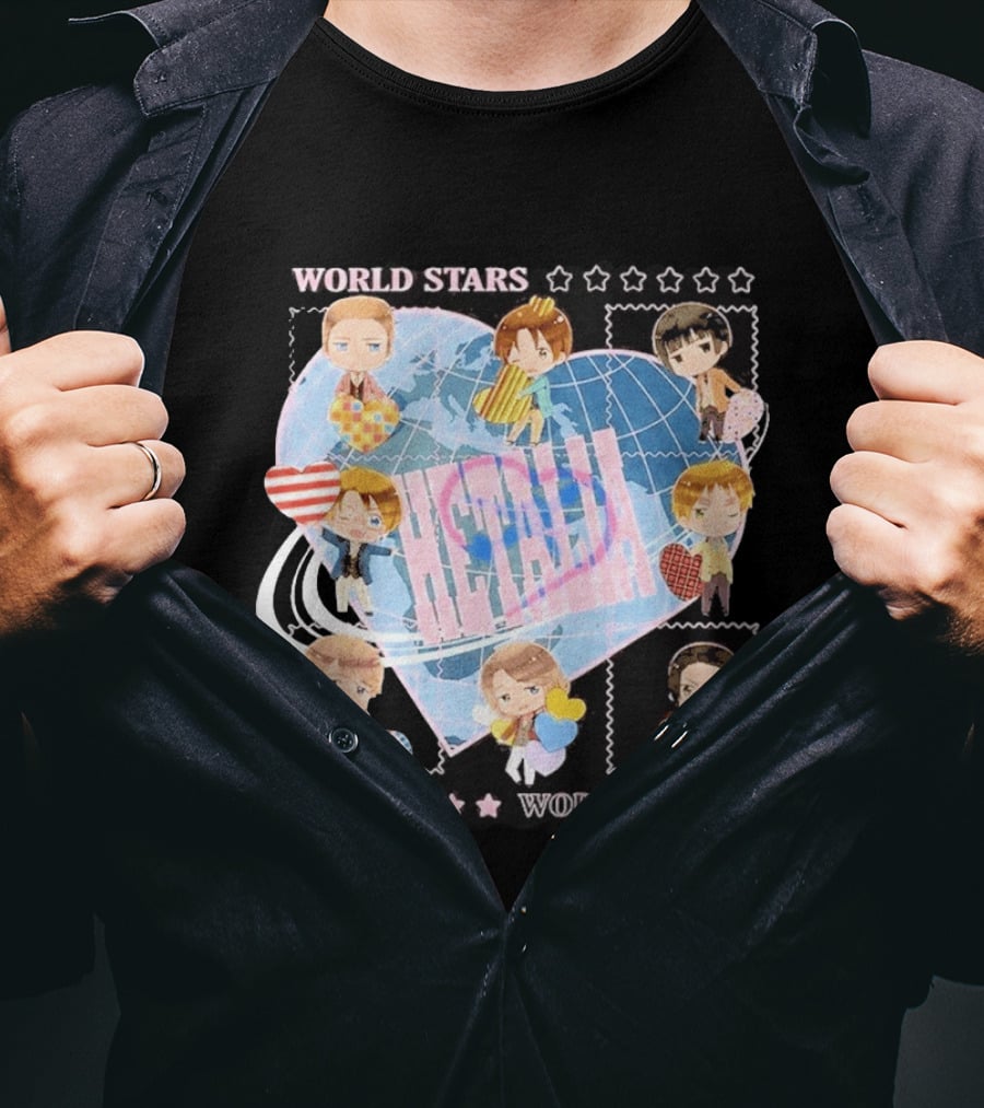 Hot Topic Hetalia Chibi World Stars Characters With Hearts T-Shirt
