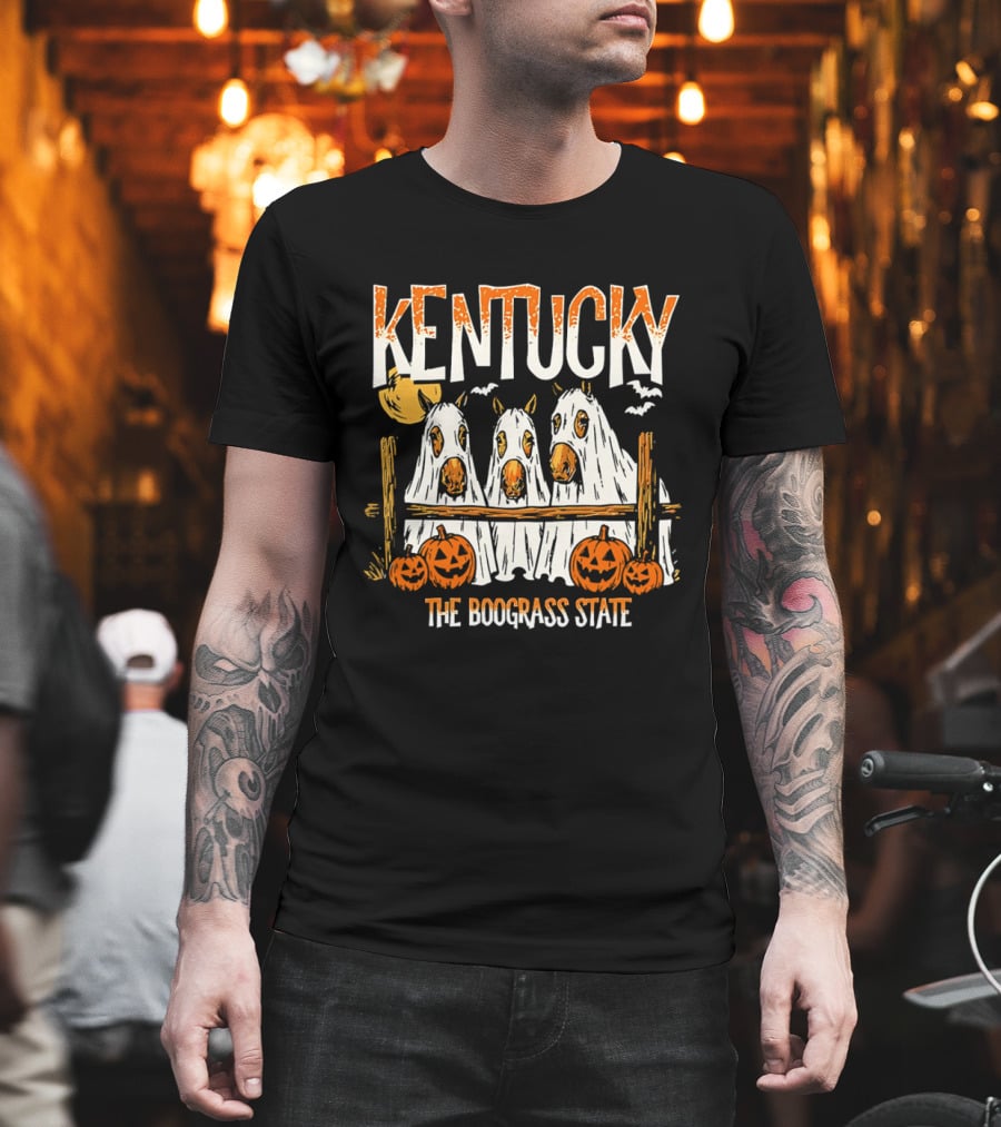 Kentucky Halloween Ghost Horses Pumpkin Boograss State T-Shirt