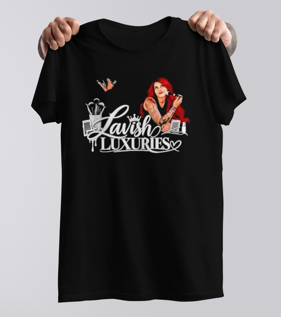 Lavish Luxuries Tattooed Red Hair Woman Makeup Brushes Lash Trays T-Shirt
