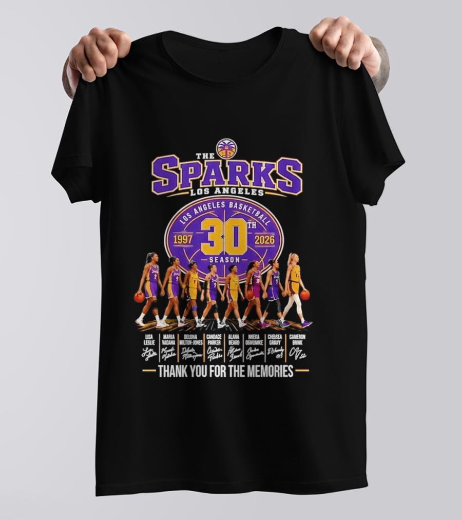 Los Angeles Sparks 30th Season 1997 2026 Basketball Thank You For The Memories Signatures T-Shirt