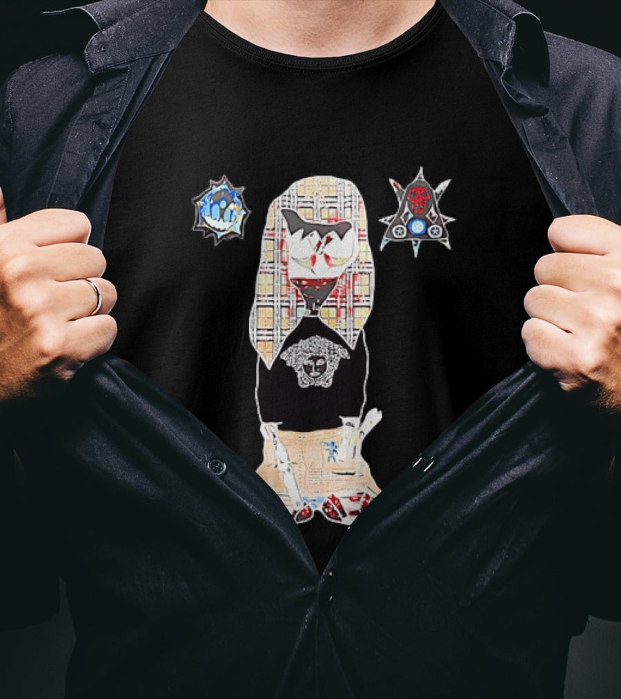 Medusa Head Cotton Streetwear With Plaid Pattern And Abstract T-Shirt