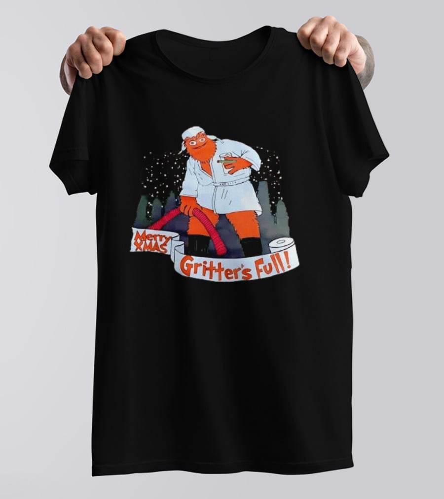 Merry Xmas Gritters Full Cartoon Orange Bathrobe Holding Hose T-Shirt