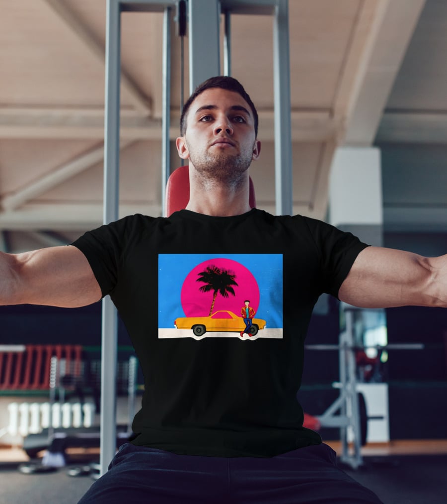 Yellow Car Palm Tree Retro Sunset Aesthetic T-Shirt