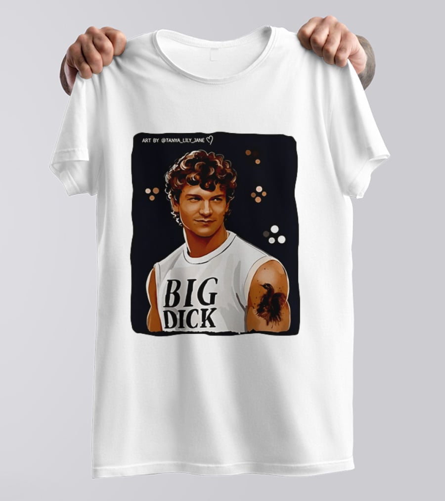 Tanya Lily Jane Big Dick Art Featuring Curly Haired Man T-Shirt
