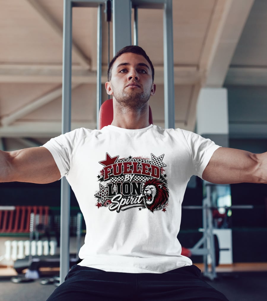 Fueled By Lion Spirit Roaring Head Leopard Patterned Stars Dynamic Energy T-Shirt